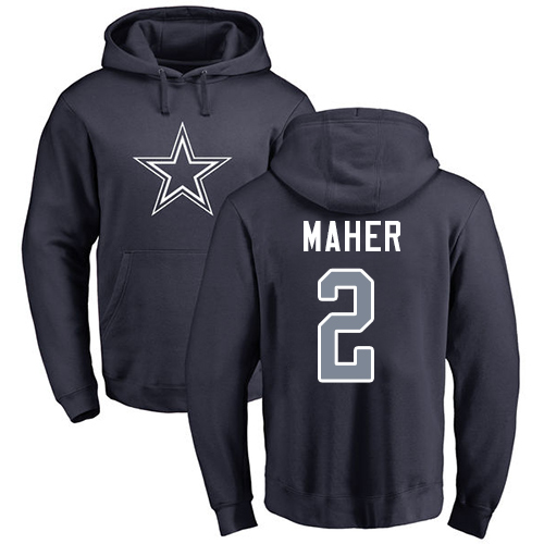 Men Dallas Cowboys Navy Blue Brett Maher Name and Number Logo #2 Pullover NFL Hoodie Sweatshirts